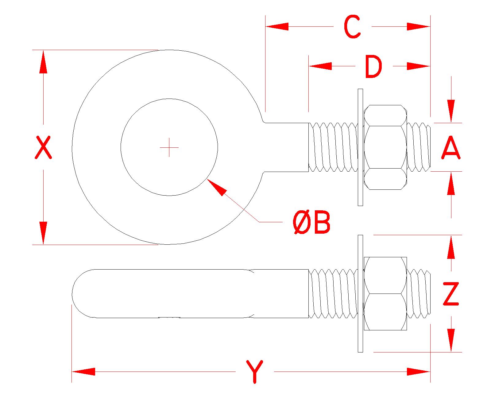 Stainless Steel Metric Plain Eye Bolt, S0315-0705M, Line Drawing Stainless Steel Metric Plain Eye Bolt, S0315-0705M, Line Drawing